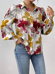 Daverri Fashions Floral Print Long Sleeve Shirt - DAVERRI FASHIONS