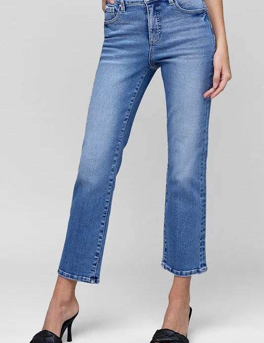 RISEN Full Size Tummy Control High Rise Crop Straight Jeans Plus Size | Jeans Daverri Fashions