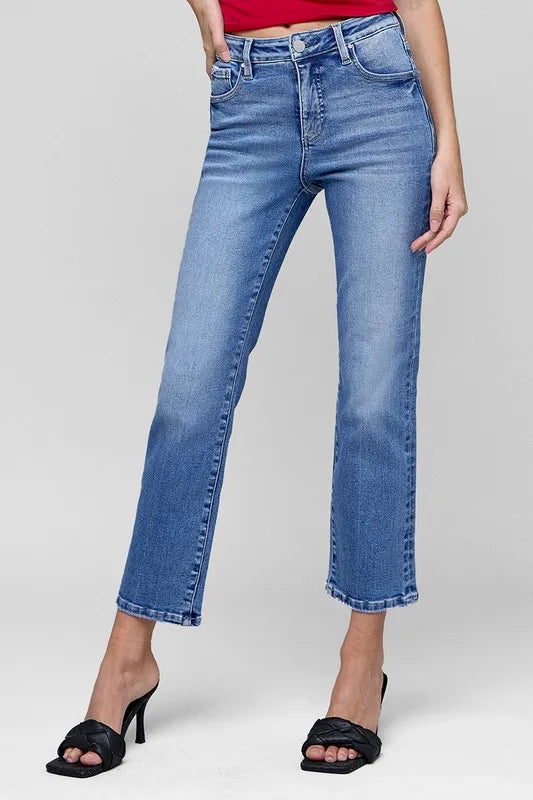 RISEN Full Size Tummy Control High Rise Crop Straight Jeans Plus Size | Jeans Daverri Fashions