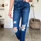 Judy Blue Full Size High Waist Rigid Magic Heavy Destroy Straight Jeans Dark