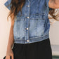 Button Up Cap Sleeve Denim Jacket - DAVERRI FASHIONS