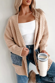 Eggshell Denim Pockets Textured Knit Open-Front Cardigan | Cardigans Daverri Fashions