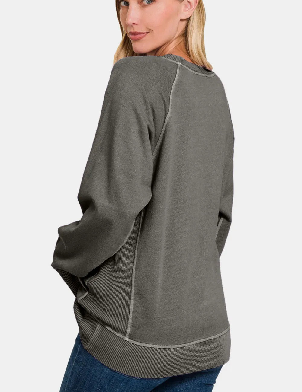 Zenana Round Neck Long Sleeve Sweatshirt | Daverri Fashions