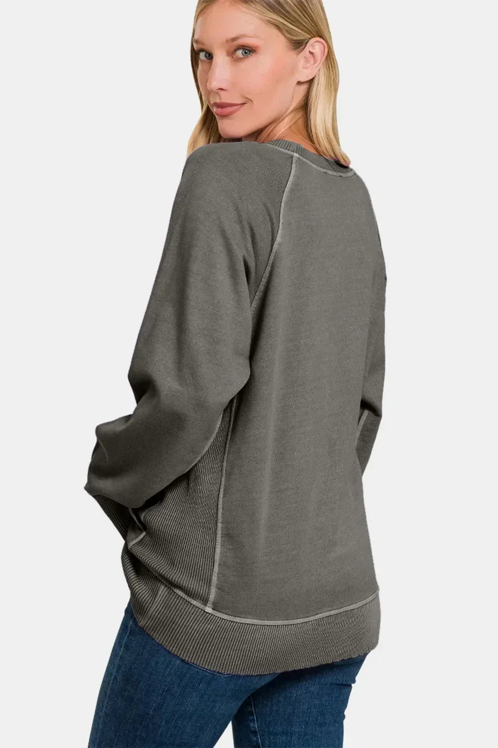 Zenana Round Neck Long Sleeve Sweatshirt - DAVERRI FASHIONS