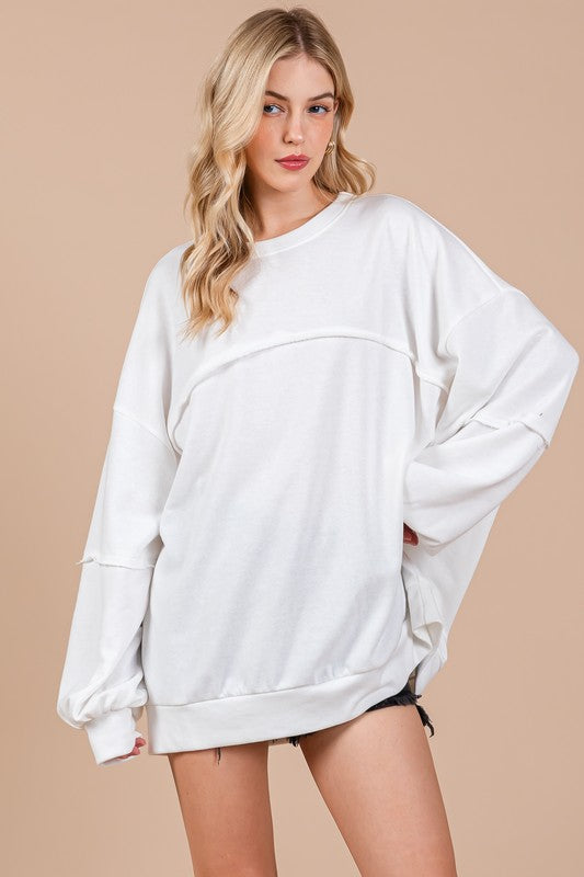 Ces Femme Exposed Seam Long Sleeve Sweatshirt White Sweatshirts