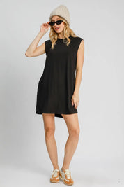Umgee Round Neck Sleeveless High-Low Curved Hemline Mini Dress | Daverri Fashions