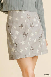 Silver Umgee Animal Star Print Skirt with Back Zipper Closure | Daverri Fashions