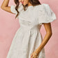 White SO ME floral jacquard mini dress with puff sleeves