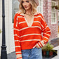 Striped Johnny Collar Sweater - DAVERRI FASHIONS