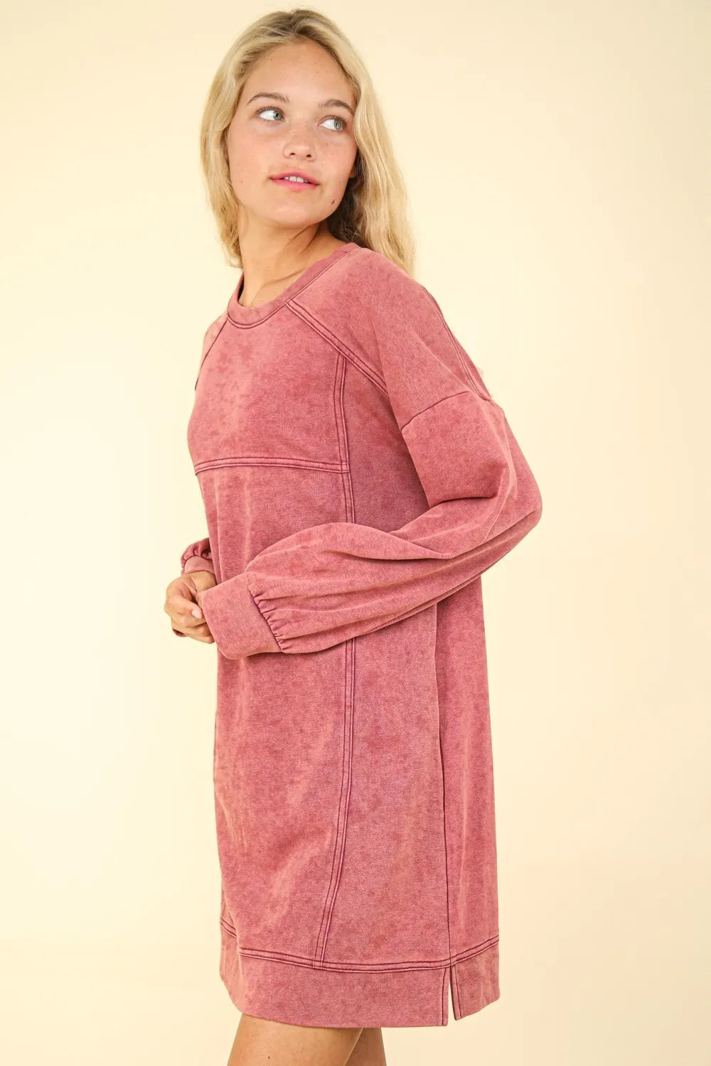 VERY J Mineral Washed Oversized Sweatshirt Mini Dress Mini Dresses