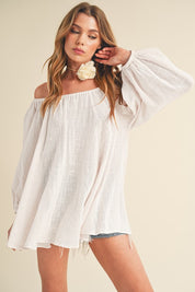 Aemi + Co Off-Shoulder Balloon Sleeve Blouse Tops