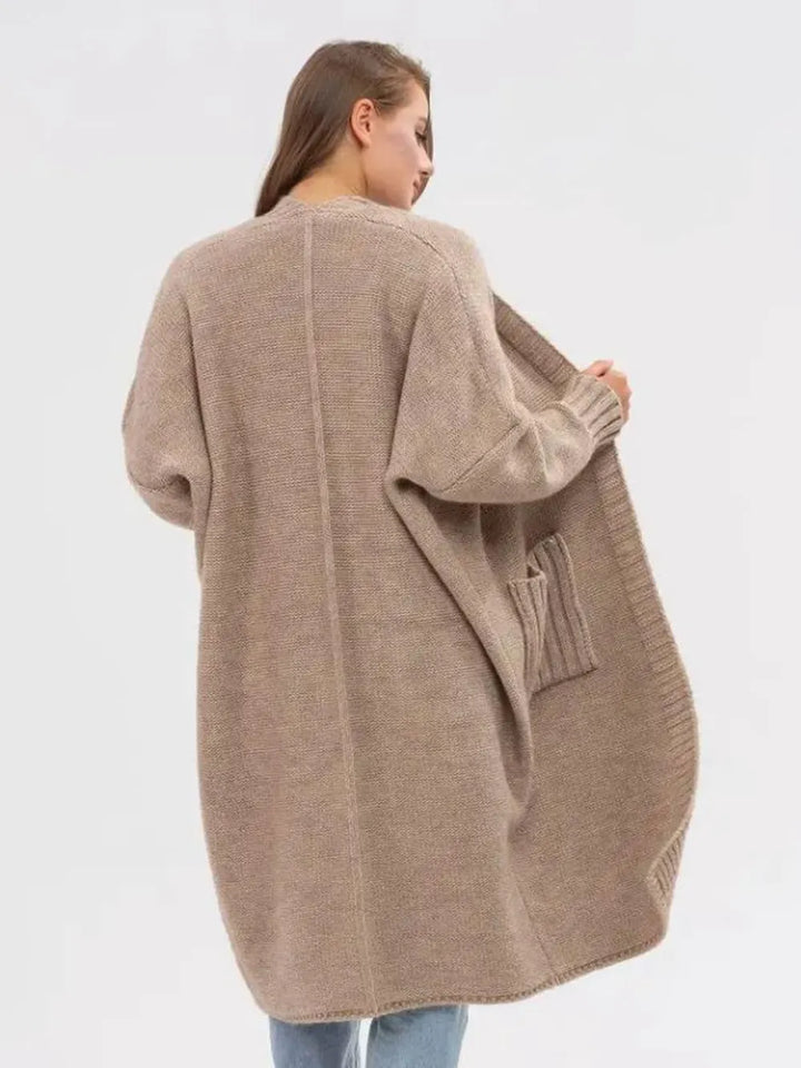 Pocketed Open Front Long Sleeve Longline Cardigan | Cardigans Daverri Fashions