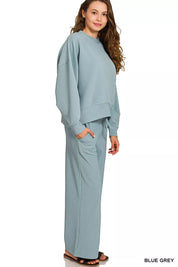 Zenana Ribbed Round Neck Pullover and Drawstring Pants Set | Loungewear Sets Daverri Fashions