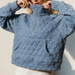 Double Take Half Zip Long Sleeve Quilted Sweatshirt with Pocket - DAVERRI FASHIONS