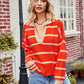 Striped Johnny Collar Sweater - DAVERRI FASHIONS