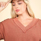 VERY J Two Tone Ribbed V-Neck Exposed Seam Top Tops