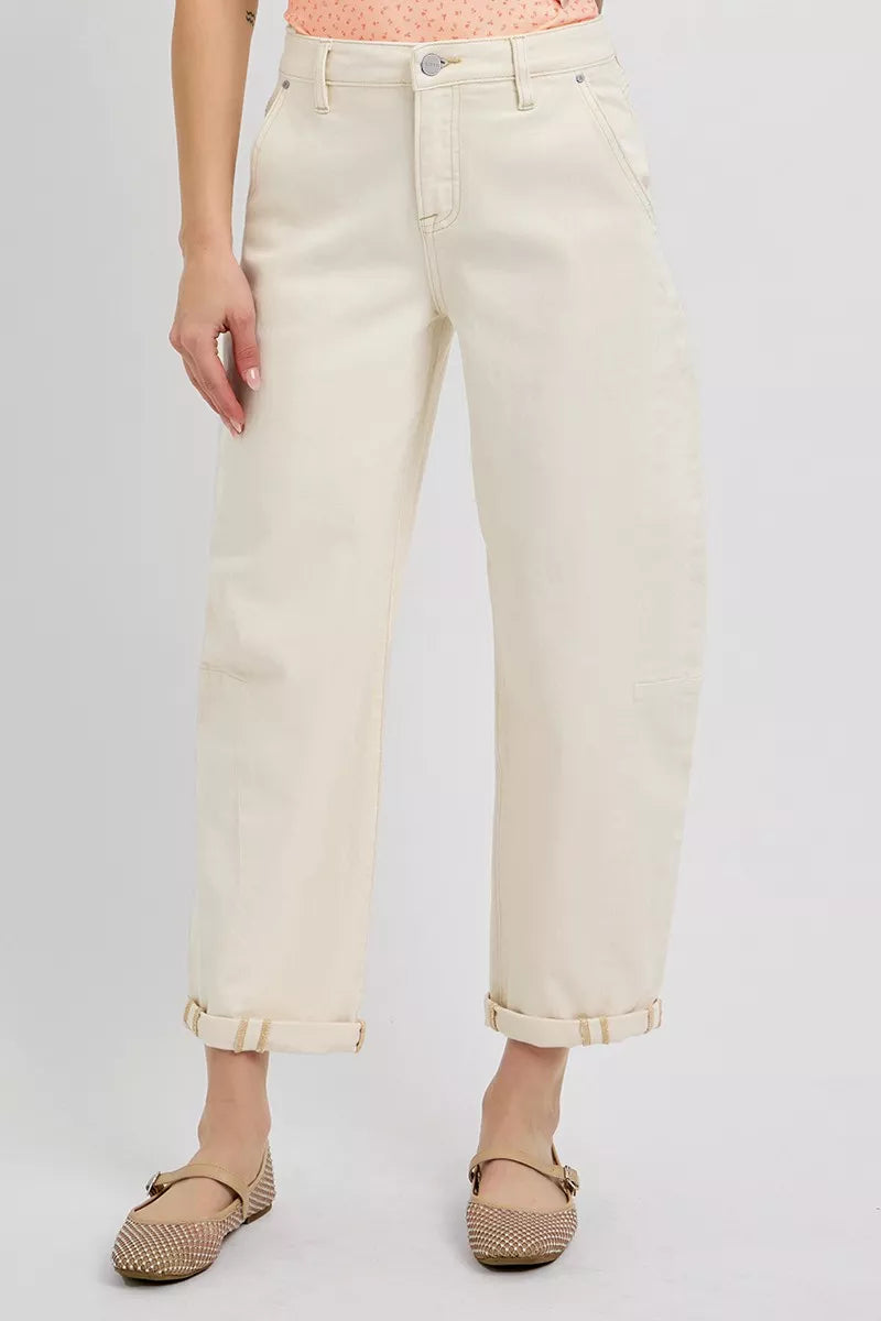 RISEN High Rise Relaxed Barrel Cuffed Jeans | Jeans Daverri Fashions