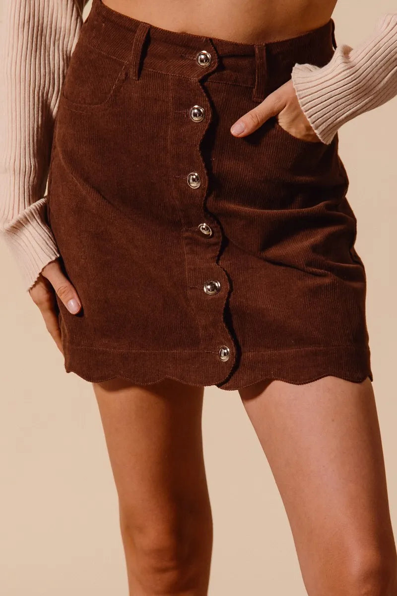 SO ME Scallop Buttoned Front Corduroy Mini Skirt Skirts