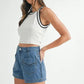 MABLE Contrast Trim Grecian Neck Cropped Tank - DAVERRI FASHIONS