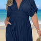 Navy blue plus-size Daverri Fashions maxi dress with V-neck and side slit