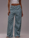 Daverri Polka Dot Wide Leg Jeans in soft teal denim with white dots