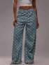 Daverri Polka Dot Wide Leg Jeans in soft teal denim with white dots
