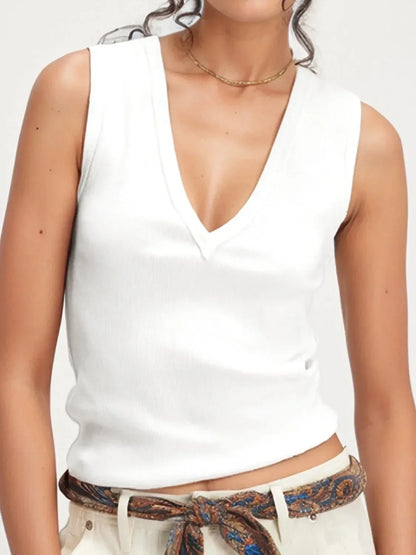Solid V-Neck Tank - DAVERRI FASHIONS
