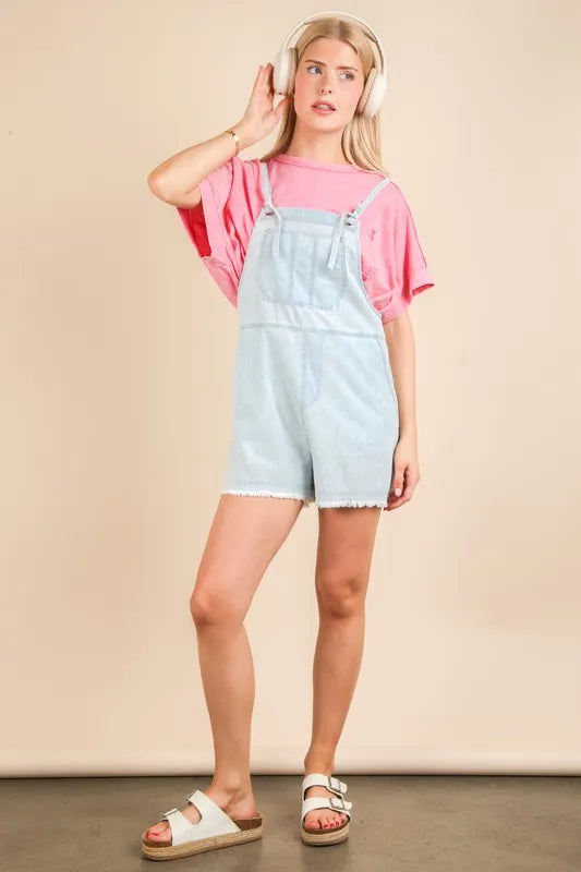 VERY J Mineral Washed Denim Casual Romper Rompers
