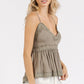 Mittoshop olive green lace-trimmed V-neck cami with peplum hem