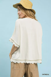 Umgee Linen Blend Scallop Trim Top | Tops Daverri Fashions