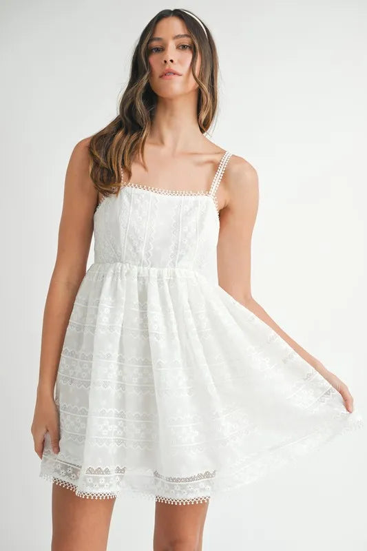 MABLE Eyelet Lace Babydoll Mini Cami Dress Off White Mini Dresses