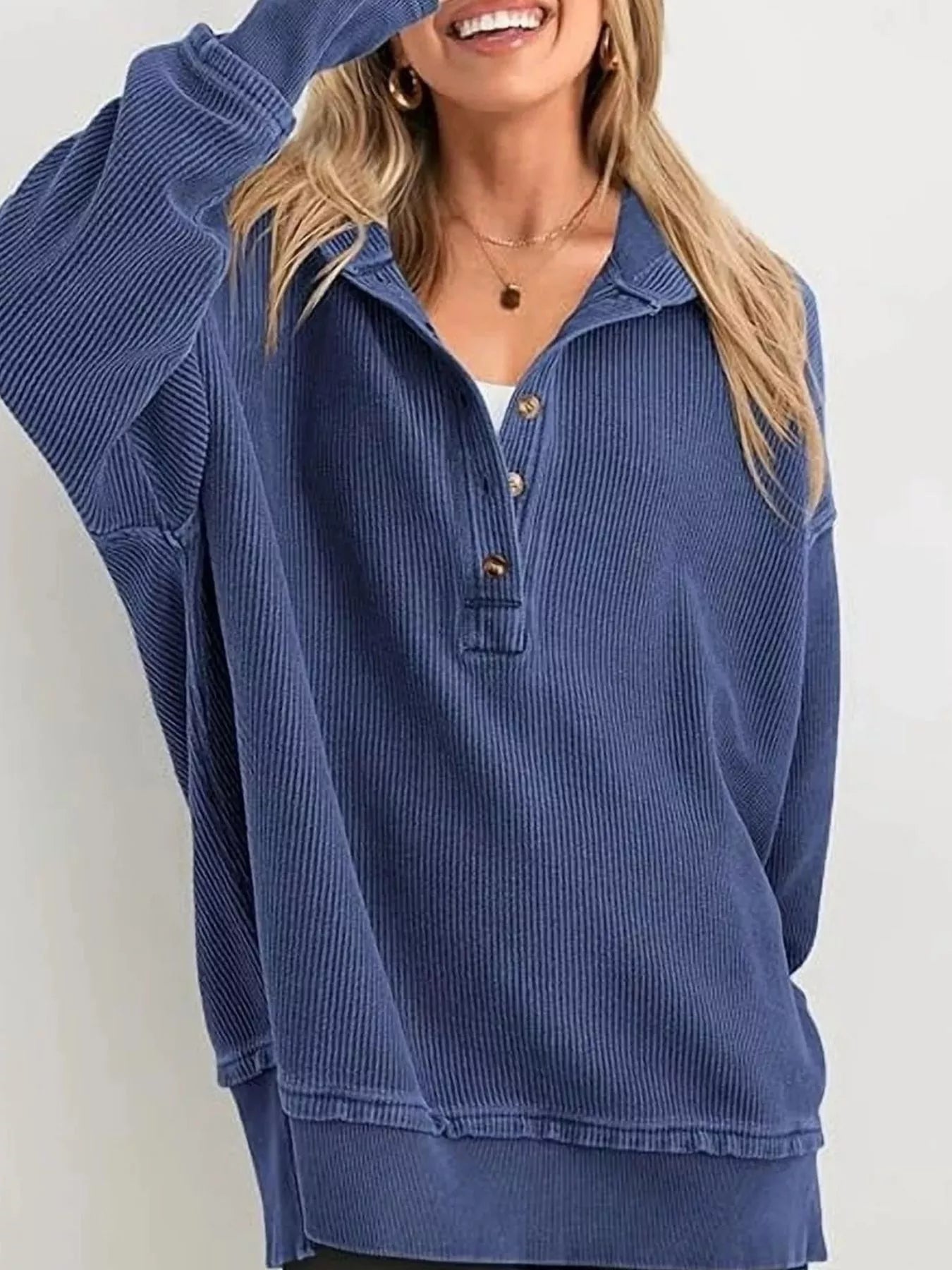 Half Snap Long Sleeve Hoodie | Hoodies Daverri Fashions