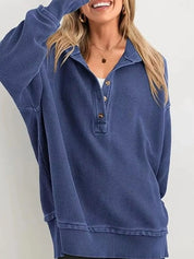 Half Snap Long Sleeve Hoodie | Hoodies Daverri Fashions