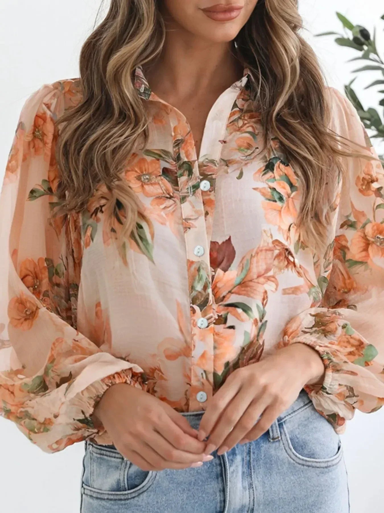 Floral Print Button-Up Shirt - DAVERRI FASHIONS