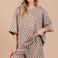 Ces Femme Checkered Round Neck Top and Shorts Set Camel Short Sets
