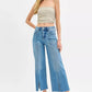 RISEN Tummy Control Mid Rise Crop Wide Front Slit Jeans - DAVERRI FASHIONS