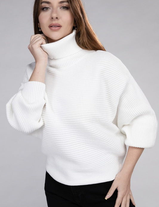 Viscose Dolman Sleeve Turtleneck Sweater OFF WHITE Tops