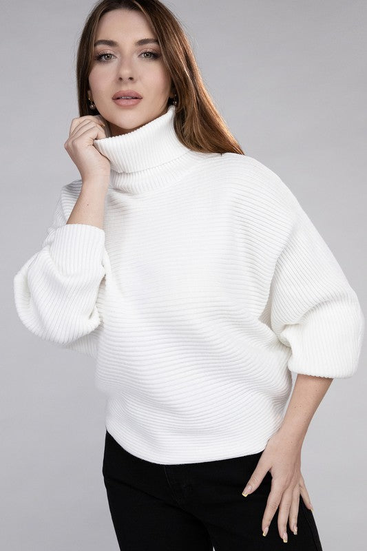 Viscose Dolman Sleeve Turtleneck Sweater OFF WHITE Tops