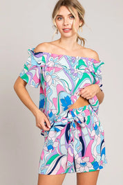 Cotton Bleu by Nu Label Abstracted Print Tie Front Shorts | Shorts Daverri Fashions