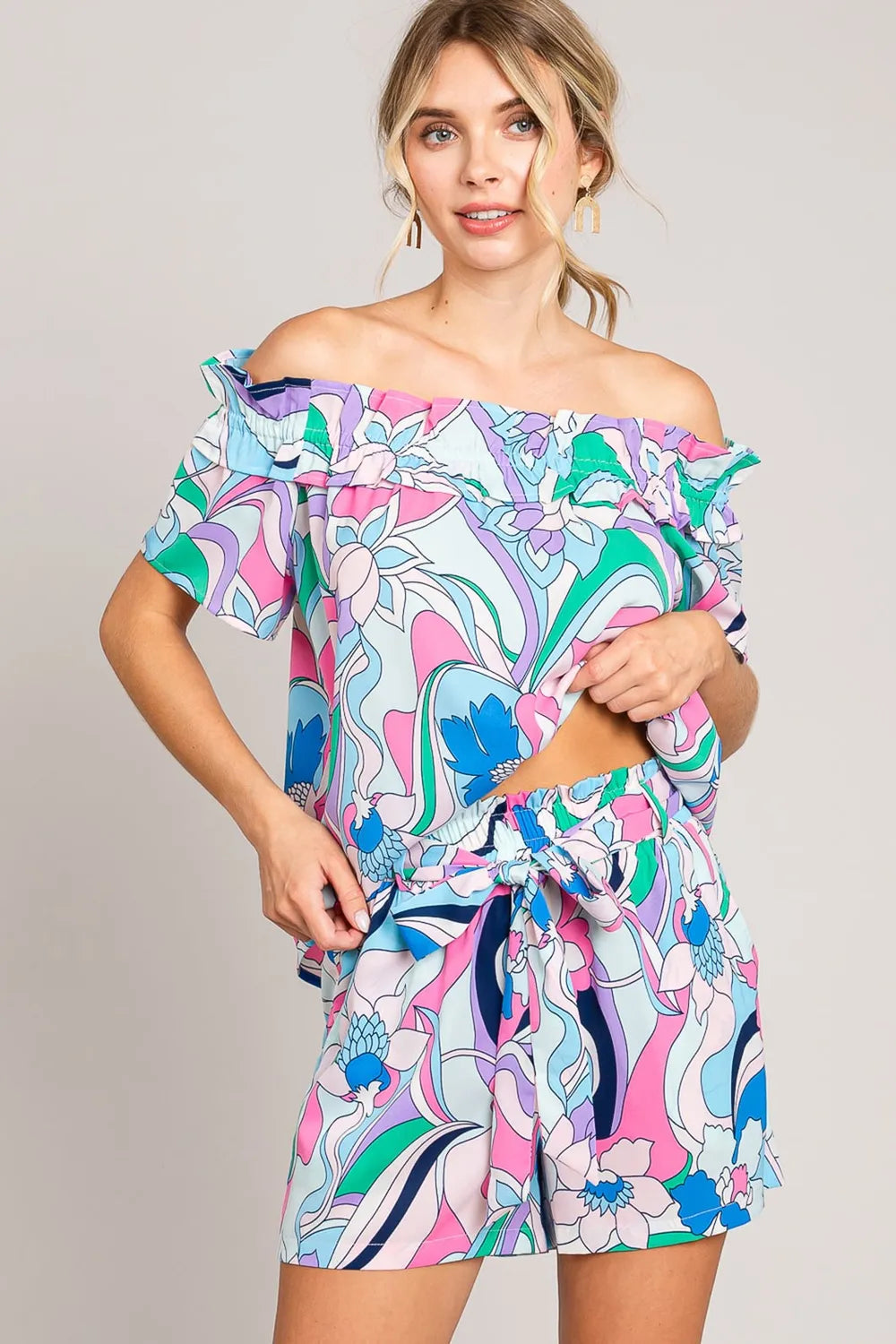 Cotton Bleu by Nu Label Abstracted Print Tie Front Shorts Shorts