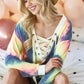BiBi Tie Dye Deep V-Neck Top with Lace Up Front - DAVERRI FASHIONS