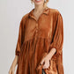 Umgee Full Size Button Down Tiered Back High Low Shirt Terracotta