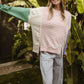BiBi Exposed Seam Slit Striped Round Neck T-Shirt PINK T-Shirts