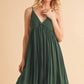 Aemi + Co Ruched Plunge Mini Cami Dress Dark Green Cami Dresses
