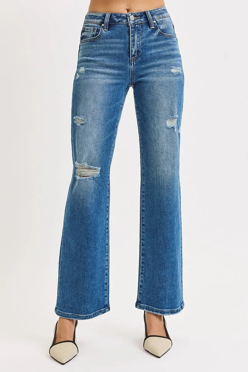MEDIUM RISEN Full Size High Rise Ankle Straight Front Body Distressed Jeans Plus Size | Jeans Daverri Fashions