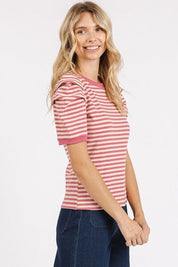 Mittoshop Striped Round Neck Puff Sleeve T-Shirt