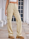 Daverri high-waisted beige cargo jeans with pockets and straight-leg cut