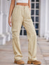 Daverri high-waisted beige cargo jeans with pockets and straight-leg cut