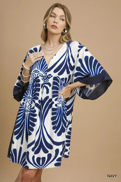 Umgee Abstract Print Kimono Sleeve Mini Dress - DAVERRI FASHIONS