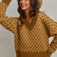 SO ME Color Block Textured Christmas Sweater V Neck Top - DAVERRI FASHIONS